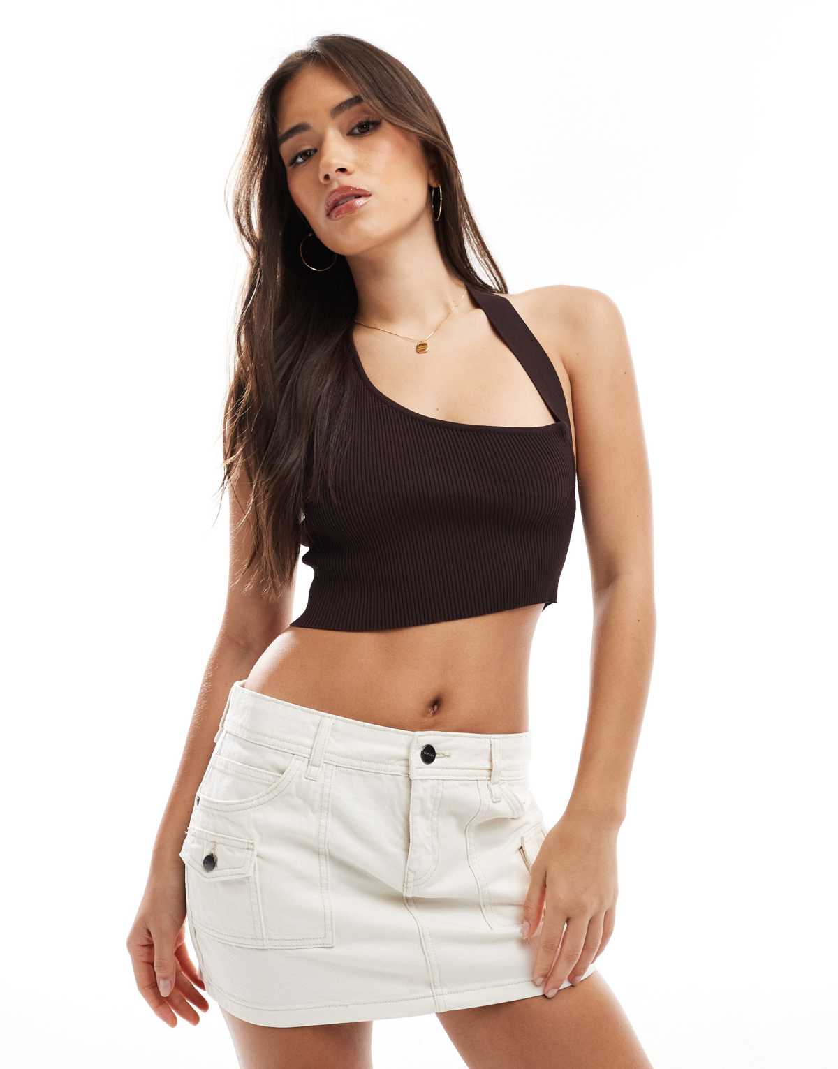 Bershka pocket detail utility mini skirt in white