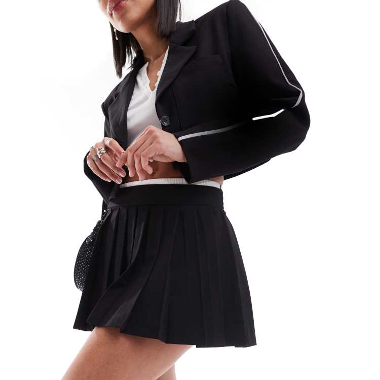 Bershka pocket lining pleated tailored mini skirt co-ord in black