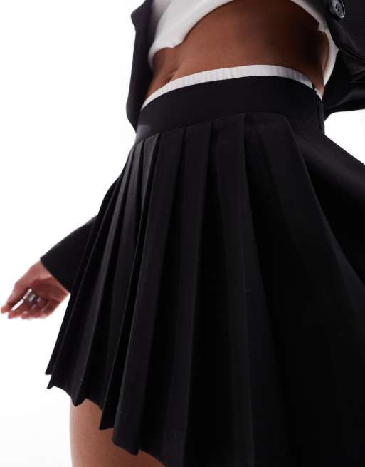 Black Pleated Tailored Mini Skirt