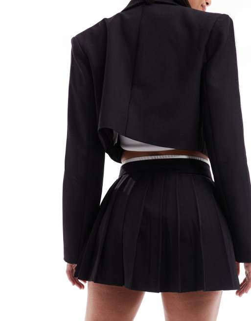 Bershka pocket lining pleated tailored mini skirt in black (part of a set), 4 of 5
