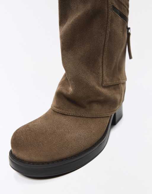 Bershka Pockets trouser-flat boots in brown, 6 of 7