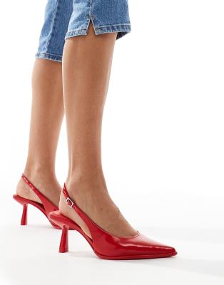 pointed slingback heels in red