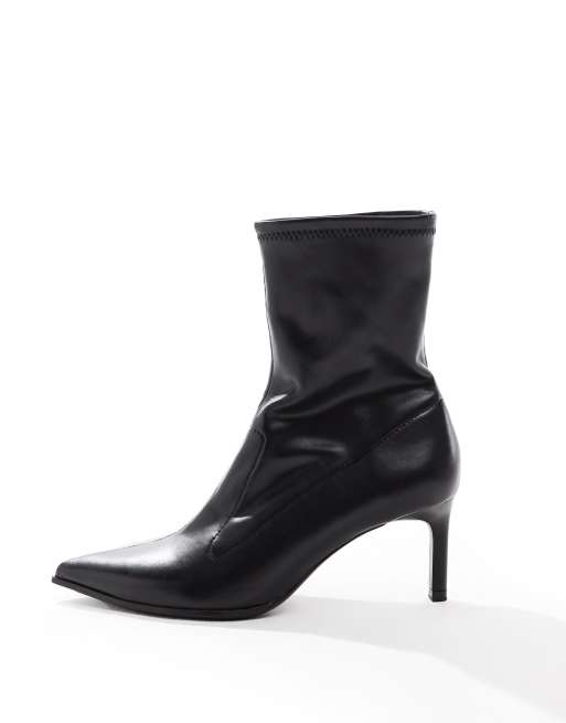 Bershka pointed toe kitten heeled ankle boots in black ASOS
