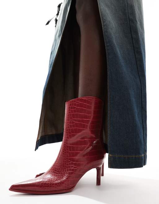 Red pointed booties shop