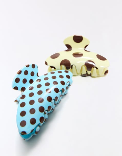 Bershka Polka dot hair clip pack in yellow - view 1