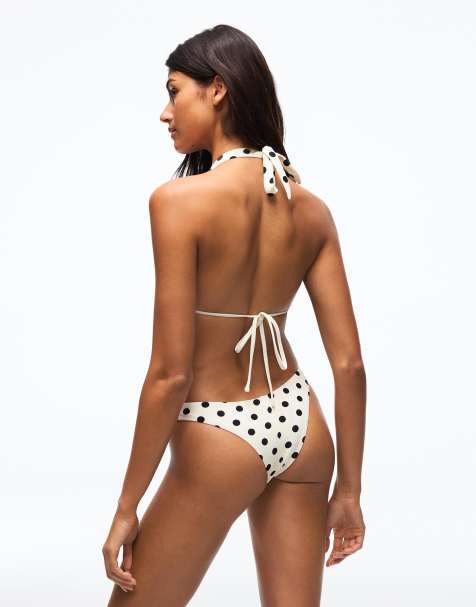Bershka Polka dot halter bikini set in ecru - view 1
