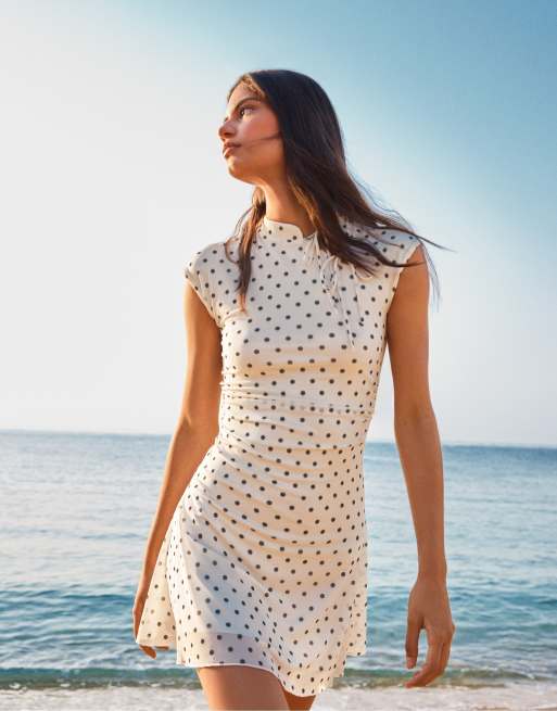 Bershka polka dot tulle mini dress in ecru, 5 of 5