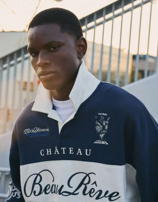 Bershka polo à imprimé avec col contrastant bleu denim, 4 de 6