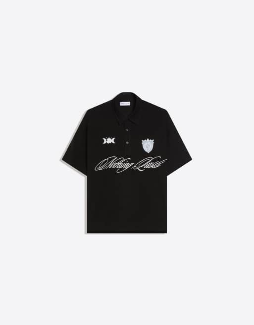 Bershka - Polo à manches courtes et broderies - Noir, 2 de 4