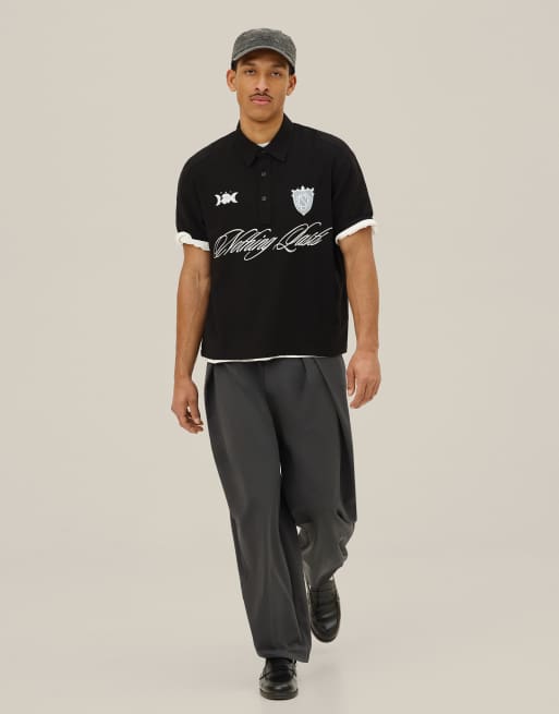 Bershka - Polo à manches courtes et broderies - Noir, 3 de 4