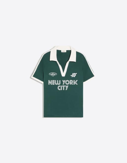 Bershka polo a maniche corte con stampa verde, 5 di 5
