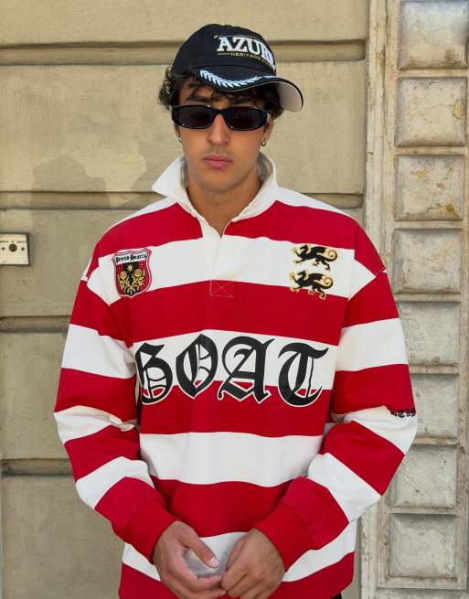 Bershka polo a maniche lunghe a righe rosso, 4 di 7