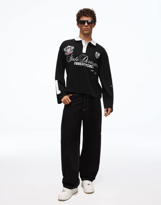 Bershka polo a maniche lunghe nero, 2 di 6