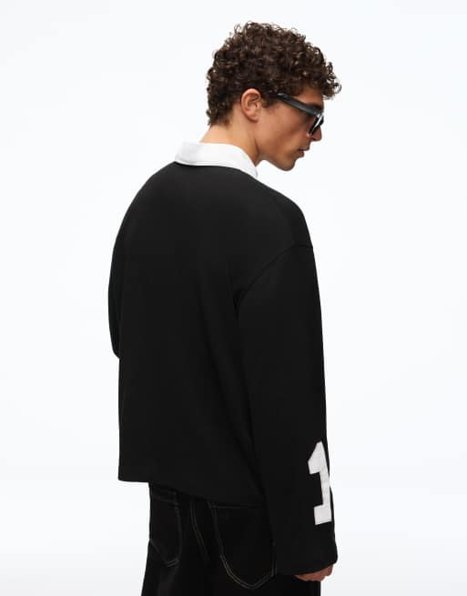 Bershka polo a maniche lunghe nero, 4 di 6