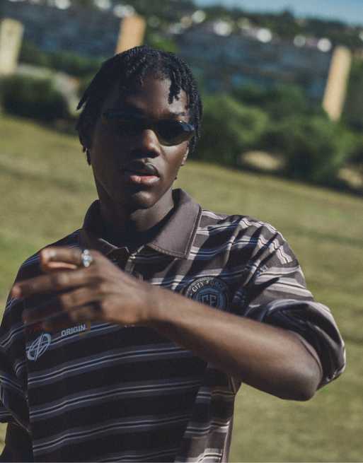 Bershka polo a righe a maniche lunghe in grigio slavato, 4 di 7