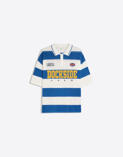 Bershka - Polo blu con toppe in rete, 5 di 5