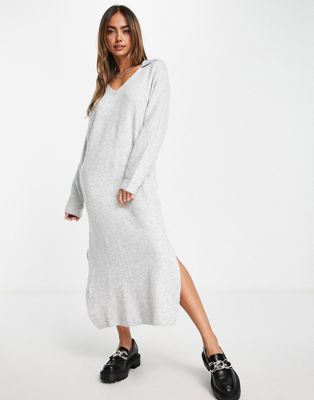 Bershka polo collar knitted midi dress in grey | ASOS