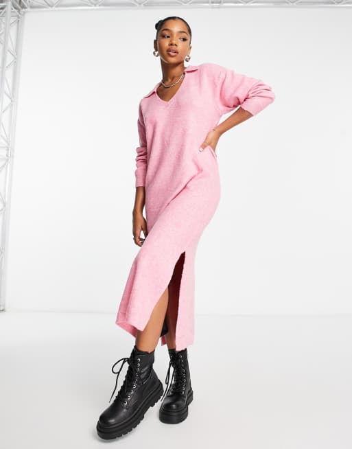 Pink knitted 2025 midi dress