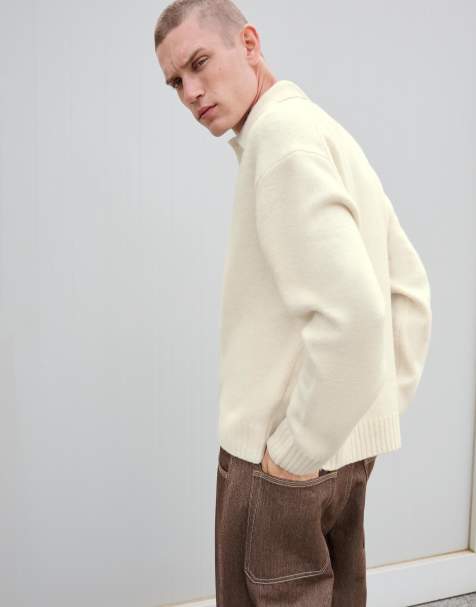 Bershka Polo collar sweater in beige - view 1