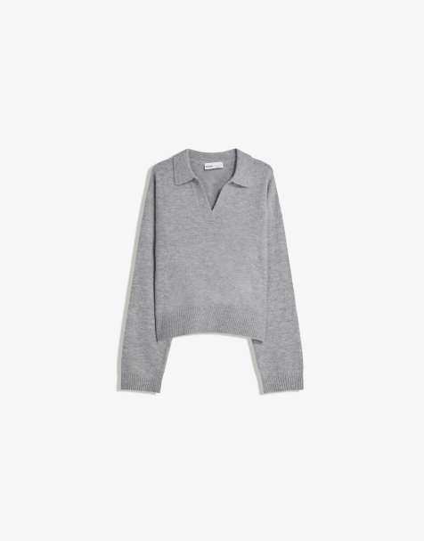 Bershka Polo collar sweater in grey - view 1