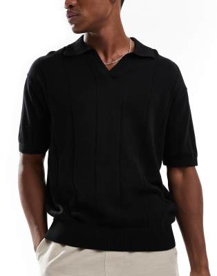 Bershka - Polo en maille texturée - Noir