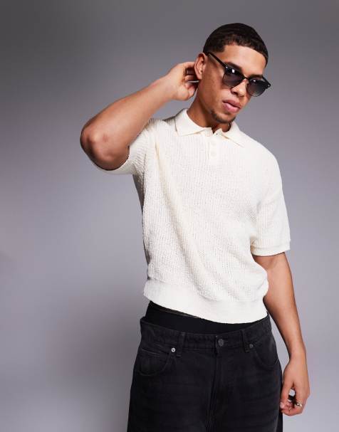 Bershka - Polo in maglia écru con colletto - view 1