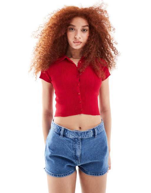 Bershka - Polo in maglia sottile rossa