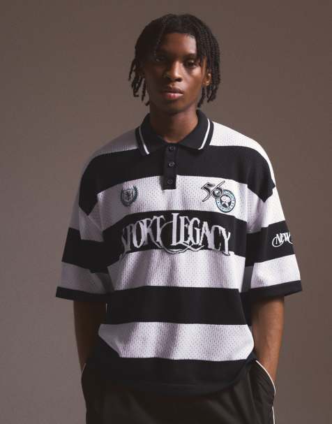 Bershka polo in rete a maniche corte nero e bianco - view 1