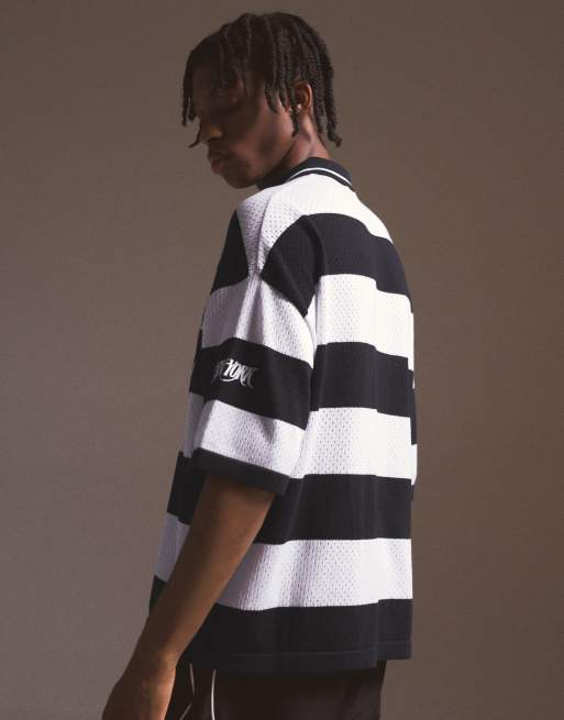 Bershka polo in rete a maniche corte nero e bianco, 4 di 5