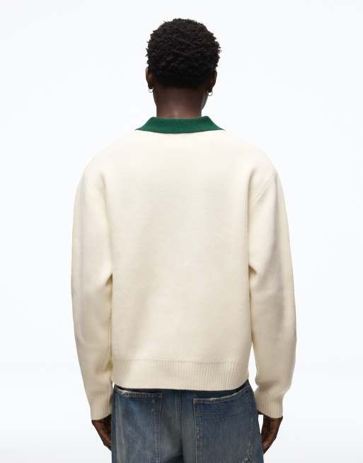 Bershka Polo jumper in cream, 3 of 6
