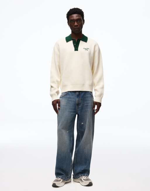 Bershka Polo jumper in cream, 4 of 6
