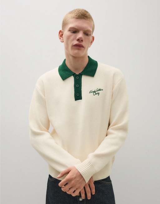 Bershka Polo jumper in cream, 5 of 6