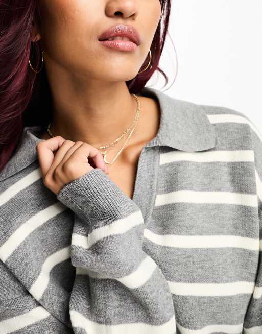 Grey and white deals striped sweater