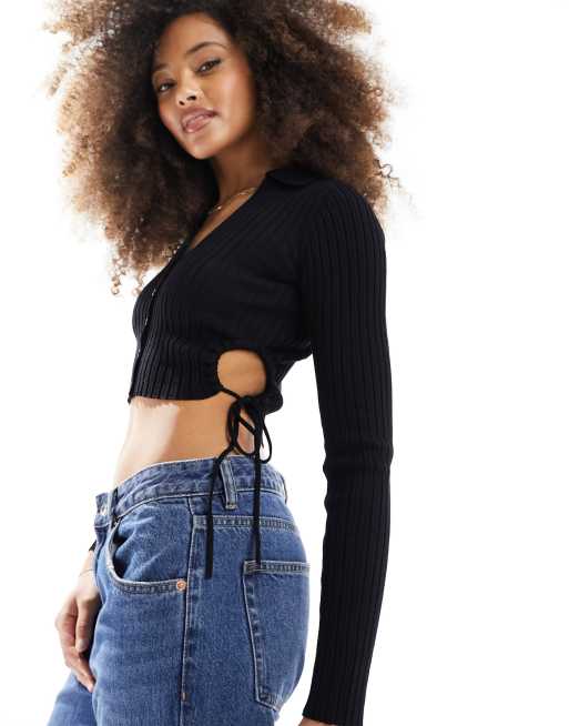 Bershka - Polo nera in maglia con cut-out laterale