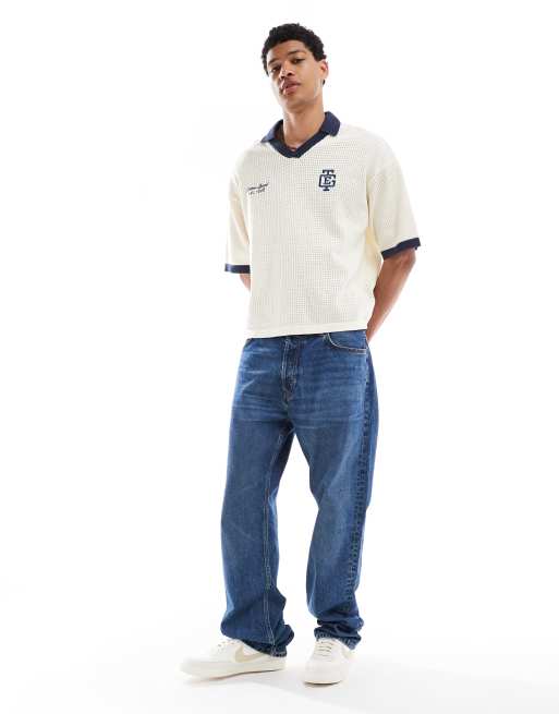 Bershka - Polo rétro en maille avec col - Écru, 2 de 4