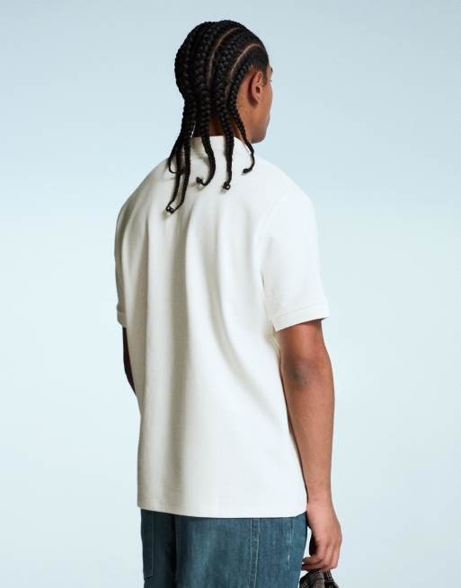 Bershka - Polo strutturata a maniche corte bianca ricamata, 2 di 4