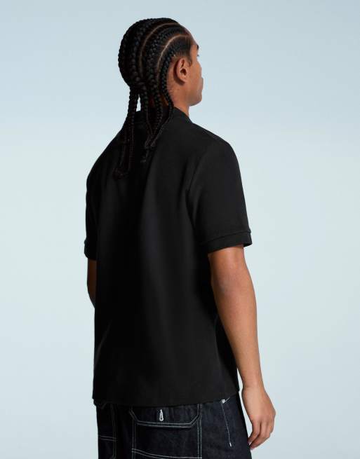 Bershka - Polo strutturata a maniche corte nera ricamata, 2 di 4