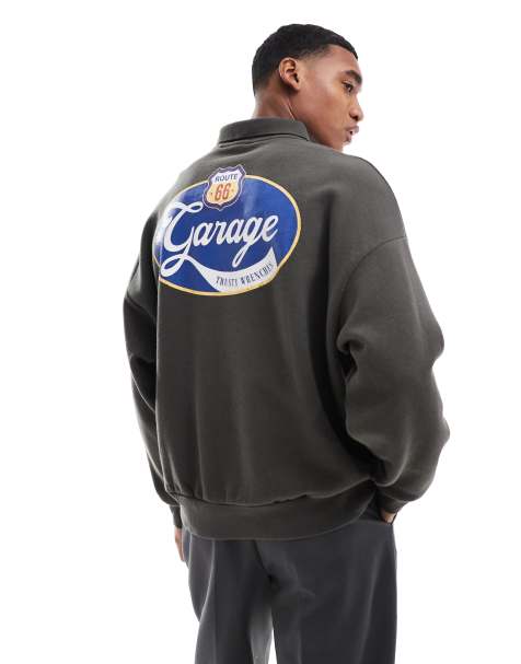 Bershka polo sweater in charcoal