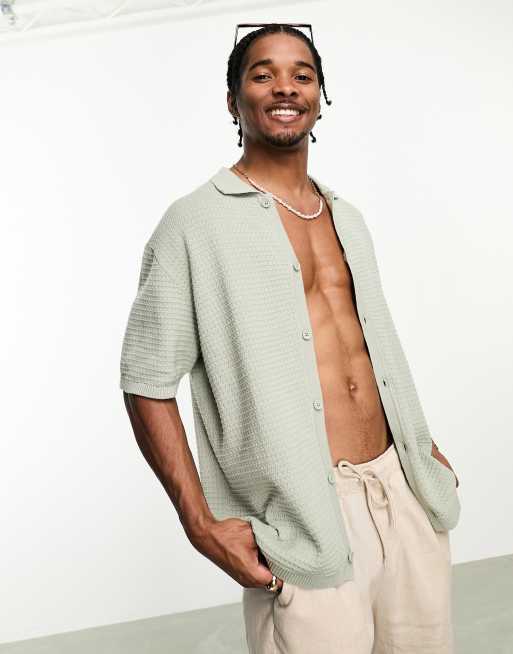 Bershka - Polo testurizzata color salvia