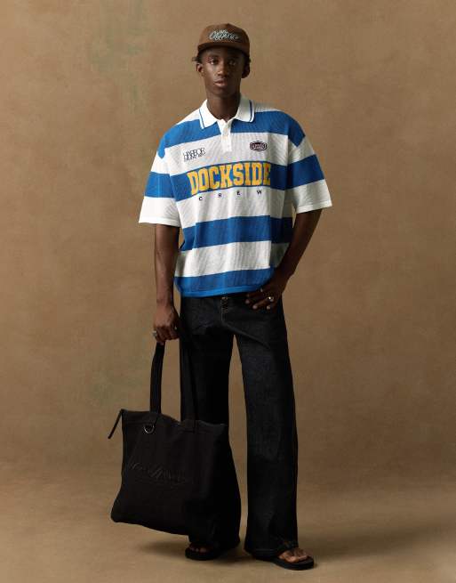 Bershka Polohemd mit Mesh-Einsatz in Blau, 3 von 5
