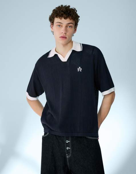 Bershka - Poloshirt met korte mouwen en print in blauw - view 1