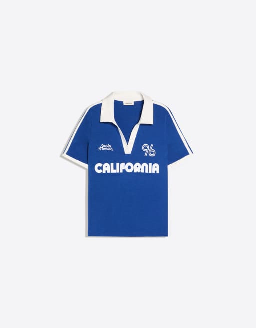Bershka - Poloshirt met korte mouwen en print in blauw, 5 van 5