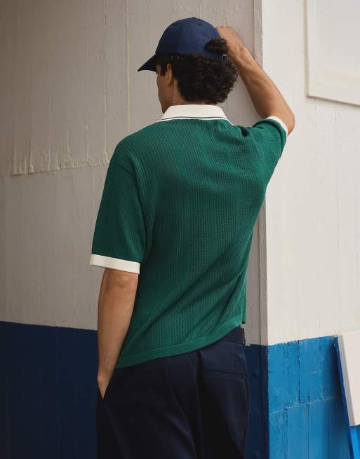 Bershka - Poloshirt met korte mouwen en print in groen, 2 van 4