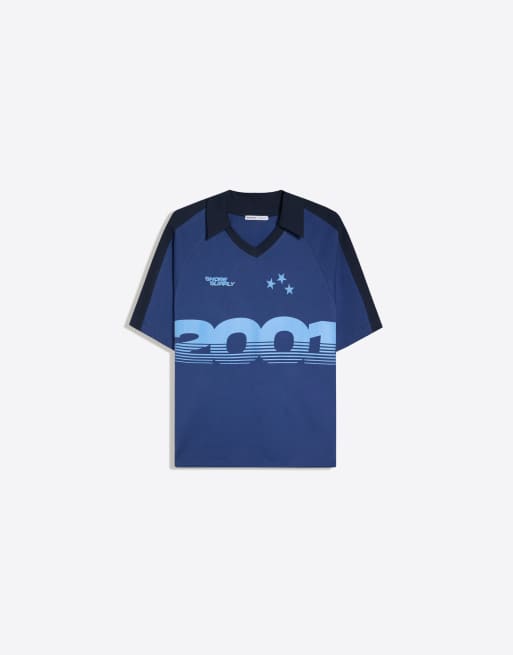 Bershka - Poloshirt met retroprint in marineblauw, 3 van 4