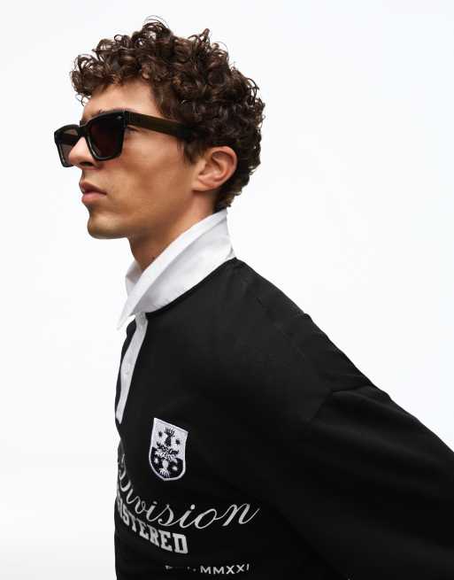 Bershka poloshirts met lange mouwen in zwart, 3 van 6