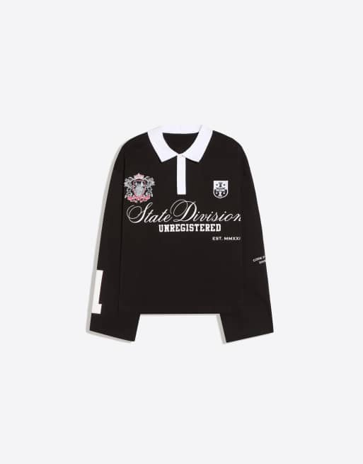 Bershka poloshirts met lange mouwen in zwart, 5 van 6