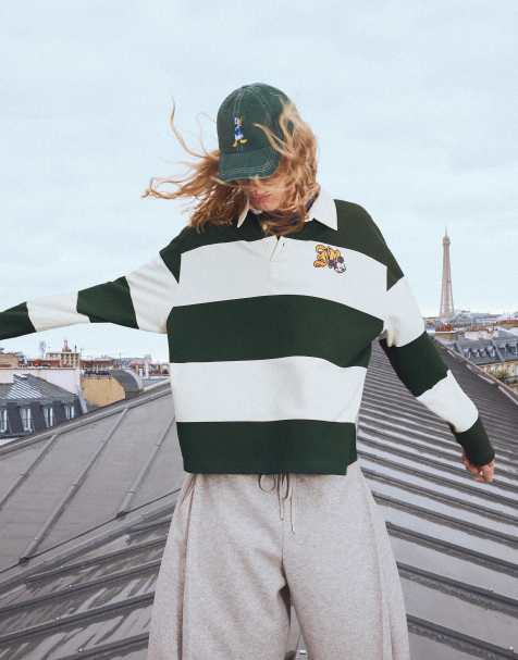 Bershka - Poloskjorte med 'Mickey Mouse'-print og grønne striber i fleece - view 1