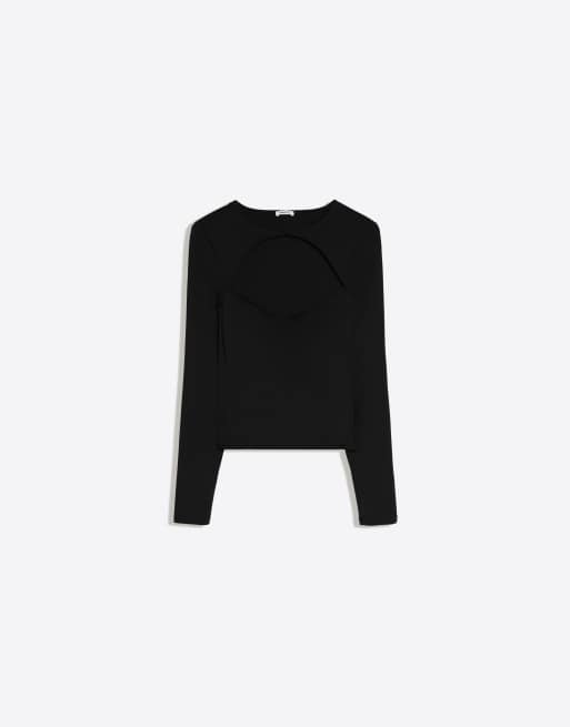 Bershka polyamid t-shirt med utskurna detaljer i svart, 5 av 5