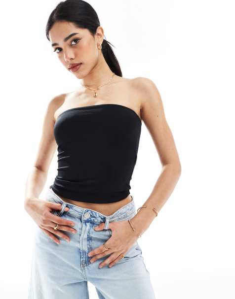 Bershka polyamide bandeau top in black - view 1