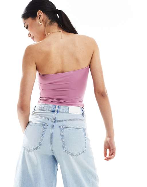 Bershka polyamide bandeau top in light pink